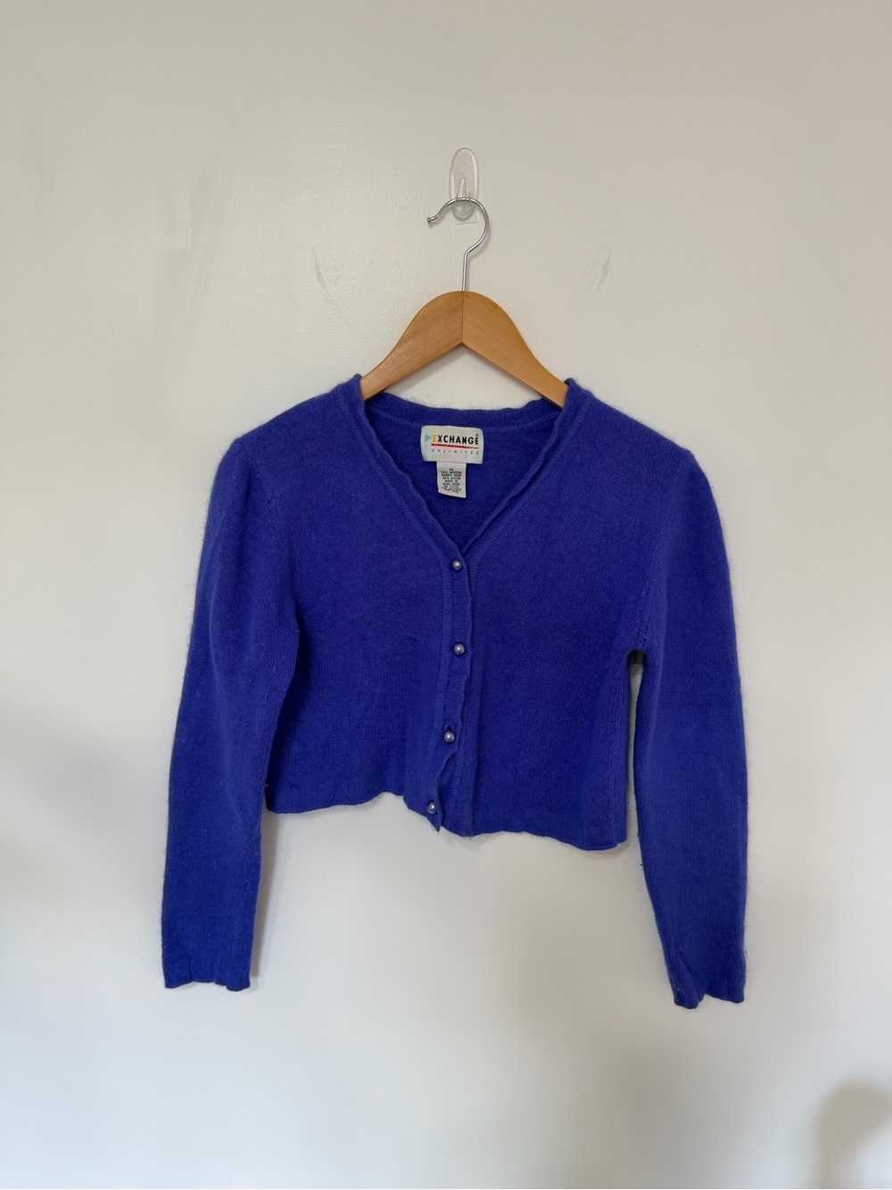 Vintage Exchange Unlimited Women’s Med Blue Angora Rabbit Hair Cropped Cardigan